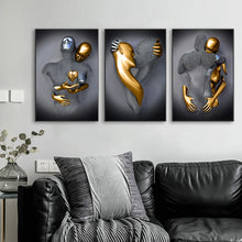 Load image into Gallery viewer, 3PCS Black and Gold Statue Posters Love Heart Figure Canvas Painting Wall Art Prints Pictures for Living Room Modern Home Decor