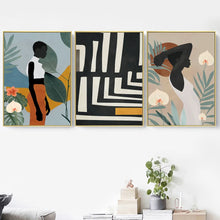 Laden Sie das Bild in den Galerie-Viewer, Abstrakte Afrikanische Frau Blume Blätter Wand Kunst Leinwand Malerei Nordic Poster Und Drucke Wand Bilder Für Wohnzimmer Wohnkultur