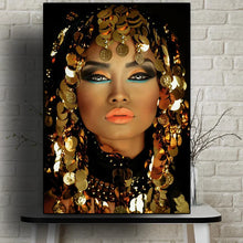 Laden Sie das Bild in den Galerie-Viewer, Afrikanische Frau mit Make-up trägt Pailletten-Kopftuch, Leinwand-Malerei, Poster, skandinavische Wandkunst, Bild, Wohnzimmer, Heimdekoration
