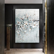 Load image into Gallery viewer, 3D Knife Abstract White Flower Oil Painting on Canvas, Hand Painted, Contemporary Flower Wall Art for Interior Living Room Decor