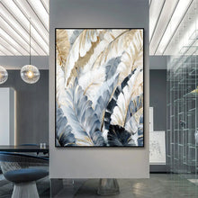 Load image into Gallery viewer, Abstract Golden Leaf Flower Wall Art Canvas Painting Nordic Black white feathers Poster Print Wall Picture for Living Room Decor