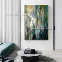 Cargar imagen en el visor de la galería, 100% Handmade Abstract Green Gold Foil Oil Painting Modern Canvas Art Fashion Wall Pictures for Living Room Big Green Posters