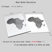 Laden Sie das Bild in den Galerie-Viewer, Afrika-Karte, Poster und Drucke, Fingerkarte, Reise-Wandkunst, Leinwandgemälde, Grau, Schwarz, Weiß, Bilder für Wohnzimmer, Heimdekoration