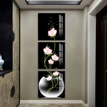Load image into Gallery viewer, 3 pieces Modular Vase with purple tulips Flowers wall art Canvas painting poster Porch Corridor Vertical Version Home Decoration