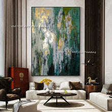 Cargar imagen en el visor de la galería, 100% Handmade Abstract Green Gold Foil Oil Painting Modern Canvas Art Fashion Wall Pictures for Living Room Big Green Posters