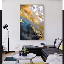 Cargar imagen en el visor de la galería, 100% pintura abstracta dorada hecha a mano, imagen de arte moderno para Cuadros de pared de salón, Cuadros modernos, arte en lienzo de alta calidad