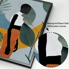 Laden Sie das Bild in den Galerie-Viewer, Abstrakte Afrikanische Frau Blume Blätter Wand Kunst Leinwand Malerei Nordic Poster Und Drucke Wand Bilder Für Wohnzimmer Wohnkultur