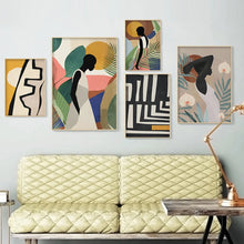Laden Sie das Bild in den Galerie-Viewer, Abstrakte Afrikanische Frau Blume Blätter Wand Kunst Leinwand Malerei Nordic Poster Und Drucke Wand Bilder Für Wohnzimmer Wohnkultur