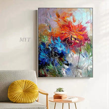 Cargar imagen en el visor de la galería, 100% flores y rosas pintadas a mano, pintura al óleo abstracta, arte de pared moderno, pinturas decorativas sin marco para sala de estar