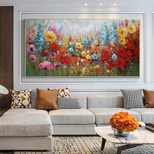 Laden Sie das Bild in den Galerie-Viewer, Large Abstract Floral Wall Painting, Modern Wall Art, Canvas Pictures, Handmade wildflowers Oil Painting, Living Room Wall Decor