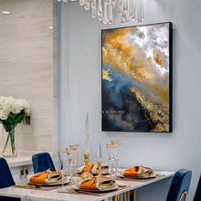 Cargar imagen en el visor de la galería, 100% pintura abstracta dorada hecha a mano, imagen de arte moderno para Cuadros de pared de salón, Cuadros modernos, arte en lienzo de alta calidad