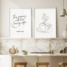 Load image into Gallery viewer, Abstract Coffee Line Drawing Poster Nordic Minimalist Black and White Canvas Painting Wall Art Print Pictures Kitchen Cafe Decor