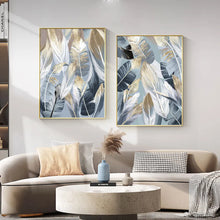 Load image into Gallery viewer, Abstract Golden Leaf Flower Wall Art Canvas Painting Nordic Black white feathers Poster Print Wall Picture for Living Room Decor