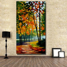 Cargar imagen en el visor de la galería, 100% handpainted knife Red maple trees Scenery Oil Painting On Canvas Wall Art picture for wedding Room home Decoration no frame