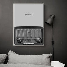 Cargar imagen en el visor de la galería, Nostálgico blanco y negro guitarra radio CD equipo de música arte de pared lienzo impreso cuadro decorativo decoración de la habitación