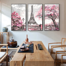 Load image into Gallery viewer, 3 Panels Paris Tower Wall Art Canvas Paintings Abstract Landscape Modular Pictures Love in Paris Canvas Prints For Living Room
