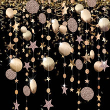 Load image into Gallery viewer, 4m Mirror Paper Star Round Gold Garland Flash Banner Happy Birthday Wedding Party Favor Baby Shower Curtain Decoration Supplies