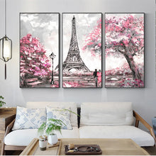 Load image into Gallery viewer, 3 Panels Paris Tower Wall Art Canvas Paintings Abstract Landscape Modular Pictures Love in Paris Canvas Prints For Living Room