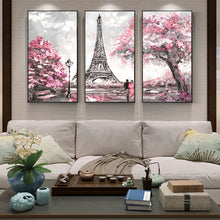 Load image into Gallery viewer, 3 Panels Paris Tower Wall Art Canvas Paintings Abstract Landscape Modular Pictures Love in Paris Canvas Prints For Living Room
