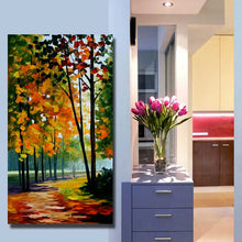 Cargar imagen en el visor de la galería, 100% handpainted knife Red maple trees Scenery Oil Painting On Canvas Wall Art picture for wedding Room home Decoration no frame
