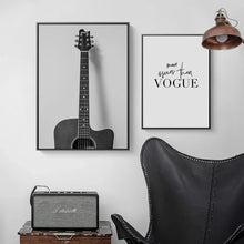Cargar imagen en el visor de la galería, Nostálgico blanco y negro guitarra radio CD equipo de música arte de pared lienzo impreso cuadro decorativo decoración de la habitación