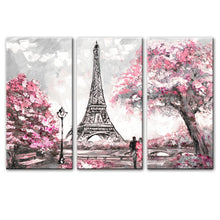 Load image into Gallery viewer, 3 Panels Paris Tower Wall Art Canvas Paintings Abstract Landscape Modular Pictures Love in Paris Canvas Prints For Living Room