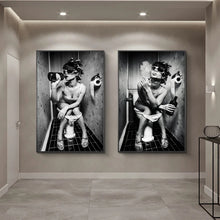 Charger l'image dans la galerie, Fille Sexy assise dans une toilette, affiches et imprimés d'art sur toile nordique, peintures sur toile en noir et blanc sur le mur, images d'art Cuadro