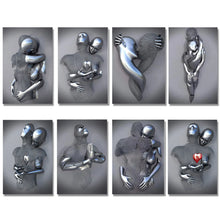 Load image into Gallery viewer, 3D Love Heart Grey Art Painting on Canvas Metal Figure Statue Art Posters and Prints Wall Pictures for Living Room Home Decor