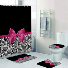 Carica l'immagine nel visualizzatore della Galleria, Girly Pink Ribbon Leopard Print Shower Curtain and Bath Rugs Set Modern Cheetah Leopard Bath Curtains for Bathroom Home Decor