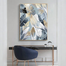 Load image into Gallery viewer, Abstract Golden Leaf Flower Wall Art Canvas Painting Nordic Black white feathers Poster Print Wall Picture for Living Room Decor