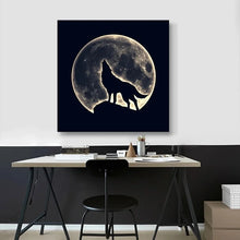 Laden Sie das Bild in den Galerie-Viewer, Abstarct Schwarz-weißer Wolf, leuchtender Mond, wildes Tier, Leinwandgemälde, Poster, Druck, Wandkunst, Bilder für Wohnzimmer, Heimdekoration