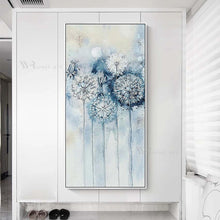 Laden Sie das Bild in den Galerie-Viewer, Abstract Blue Dandelion Wall Pictures For Home Decor Handmade Oil Painting On Canvas Art Hanging Poster For Living Room Bedroom