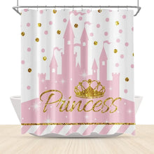 Charger l'image dans la galerie, Rideau de douche en or rose, château de princesse, rideaux de bain à pois, imperméables et durables, décor de baignoire sur pattes pour filles