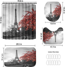 Carica l'immagine nel visualizzatore della Galleria, 4Pcs Paris Eiffel Tower Pink Shower Curtain Sets with Non-Slip Rugs Bath U-Shaped Mat Toilet Lid Cover Valentine Bathroom Decor