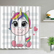 Cargar imagen en el visor de la galería, Creative Cartoon Unicorn Pink Girl Cute Shower Curtain Windproof Bathroom Layout Home Decoration with 12 Hooks Bath Curtain
