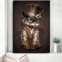 Laden Sie das Bild in den Galerie-Viewer, Tiere Steampunk Katze Leinwand Malerei abstrakte Kunst Poster und Drucke lustige Wand Cuadros Kunst Bild für Wohnzimmer Home Decor