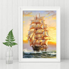 Cargar imagen en el visor de la galería, Pintura de diamante 5D DIY, Kit de punto de cruz de árbol y Luna, bordado de diamantes redondos AB, mosaico de velero, decoración del hogar