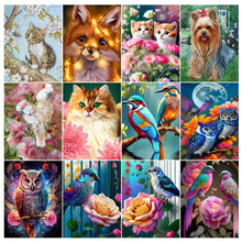 Laden Sie das Bild in den Galerie-Viewer, Tiere DIY 5D Diamant Malerei Kits Katze Eule Vögel und Blumen Vollbohrer Handarbeit Stickerei Diamant Mosaik Home Decor Geschenk