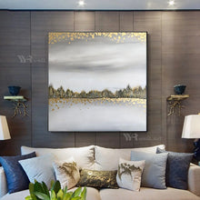 Laden Sie das Bild in den Galerie-Viewer, Abstract Gold Foil Landscape Hand Painted Oil Painting Canvas Decor Poster Wall Art Picture Living Room Bedroom Restaurant Hotel