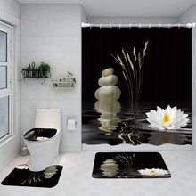 Carica l'immagine nel visualizzatore della Galleria, Zen Green Bamboo Shower Curtain Set Pink Lotus Orchid Grey Stone Spa Scenery Bathroom Decor Non-Slip Rug Bath Mats Toilet Cover