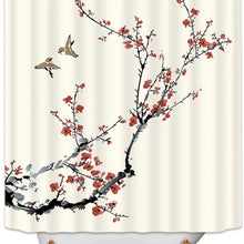 Carica l'immagine nel visualizzatore della Galleria, Retro Flowers Bird Shower Curtain Pink Cherry Blossom Waterproof Polyester Fabric Home Decoration Bathroom Accessor Bath Curtain