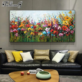 FULLCANG pintura de mosaico de estilo al óleo de flores abstractas, tamaño grande, taladro redondo cuadrado completo, bordado de diamantes, venta de decoración de pared FG0746