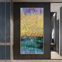 Загрузите изображение в программу просмотра галереи, Arthyx Hand Made Abstract Golden Tree Flowers Oil Painting On Canvas,Large Wall Art,Pictures For Entry & MudRoom,Home Decoration