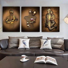 Laden Sie das Bild in den Galerie-Viewer, Abstrakte Gold Metall Figur Statue Leinwand Malerei Romantische Liebhaber Skulptur Poster Druck Wand Kunst Bild Zimmer Home Decor Cuadros