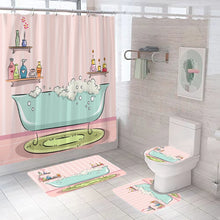 Charger l'image dans la galerie, Rideau de douche 3D imprimé fille à rayures roses, rideau de salle de bain en Polyester romantique, ensemble de tapis de bain antidérapant, tapis de toilette, décor de tapis