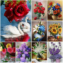 Cargar imagen en el visor de la galería, Pintura de diamante 5D DIY, arte de flores en maceta, mosaico de diamantes, taladro circular completo, bordado de diamantes de imitación, punto de cruz, decoración del hogar DIY