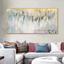 Cargar imagen en el visor de la galería, 100% hecho a mano, pintura de textura abstracta, color blanco, dorado y gris, imagen de arte moderno para sala de estar, arte en lienzo moderno de alta calidad