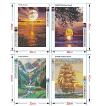 Laden Sie das Bild in den Galerie-Viewer, 5D-Diamant-Malerei, Mond, Baum, Segelboot, Landschaft, Diamant-Mosaik-Set, vier Jahreszeiten, Baum, Strass-Stickerei, DIY-Heimdekoration