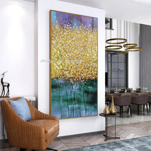 Загрузите изображение в программу просмотра галереи, Arthyx Hand Made Abstract Golden Tree Flowers Oil Painting On Canvas,Large Wall Art,Pictures For Entry & MudRoom,Home Decoration