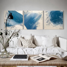 Laden Sie das Bild in den Galerie-Viewer, Abstract Blue Texture Mural Wall Art Canvas Handmade Oil Painting 3 Pcs Home Decor Posters Living Room Sofa Bedroom Restaurant